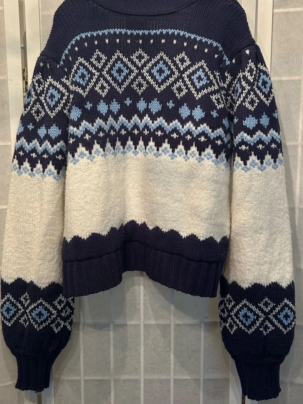 Francesca's Navy, Cream & Light Blue Cardigan
